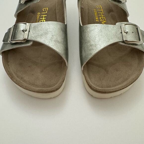 Ethem Genuins Silver Metallic Sandals Slides Made in Spain | EU 41 (US L10 / M8) - Picture 3 of 10